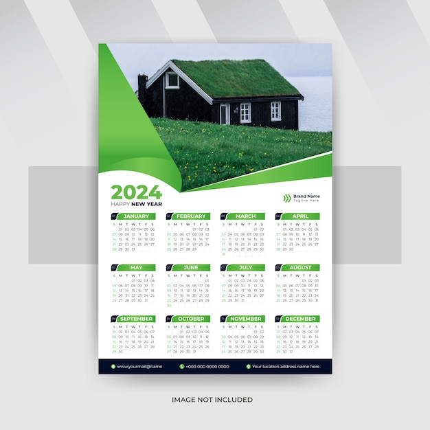 Vector un calendario de pared de una página para el diseño del calendario del año nuevo 2024