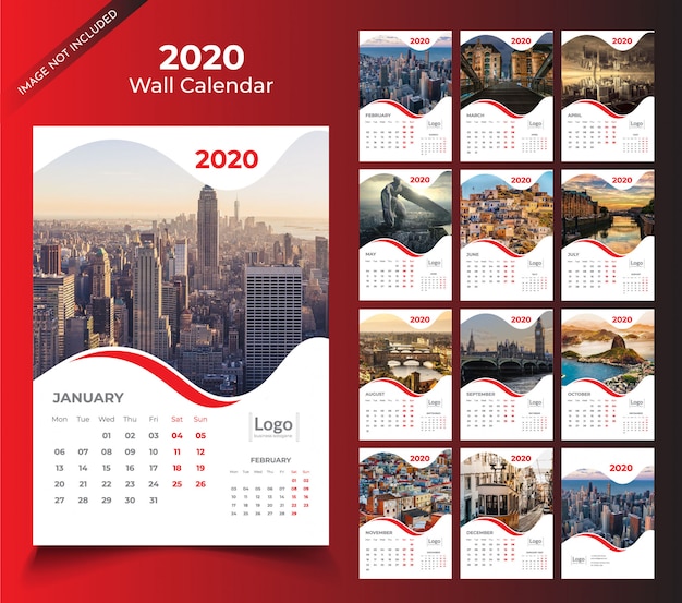 calendario de pared para la plantilla 2020