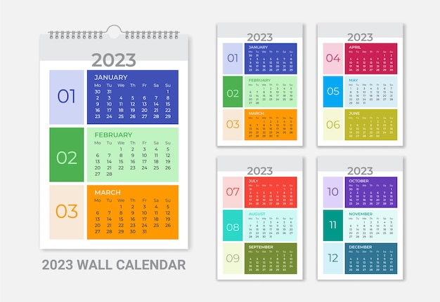 Calendario de pared de tres páginas de feliz año nuevo 2023