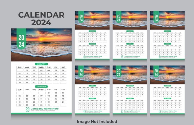 Calendario de pared vectorial para el año 2024