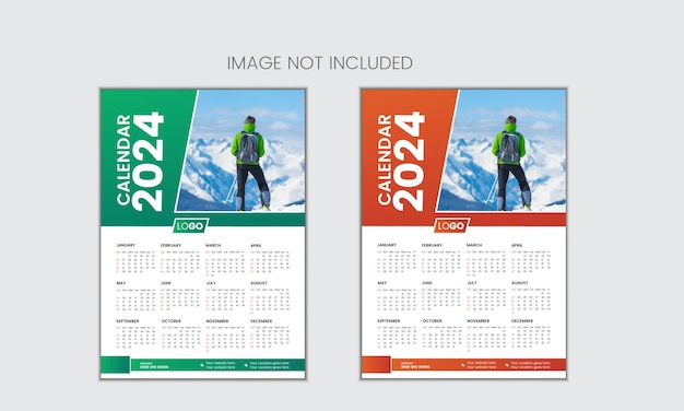Calendario de pared vectorial simple de una sola página de 2024 con color degradado