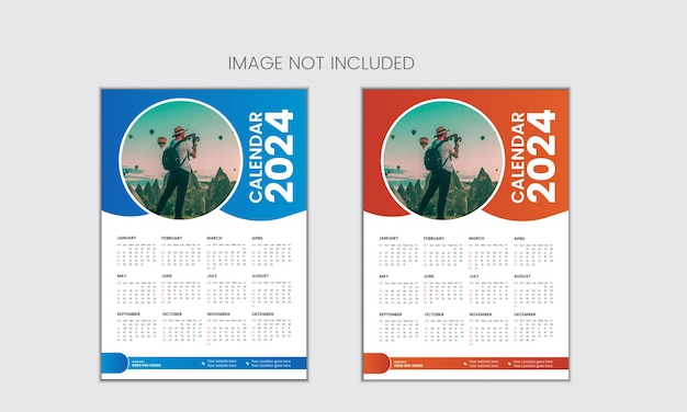 Calendario de pared vectorial simple de una sola página de 2024 con color degradado