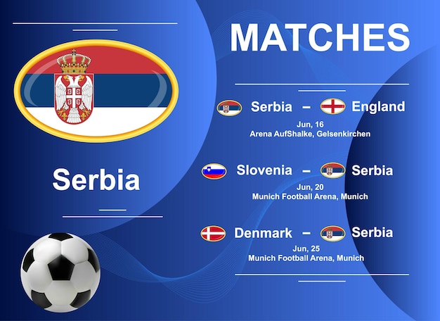 Vector calendario de partidos de la selección nacional de serbia en el campeonato europeo de fútbol 2024