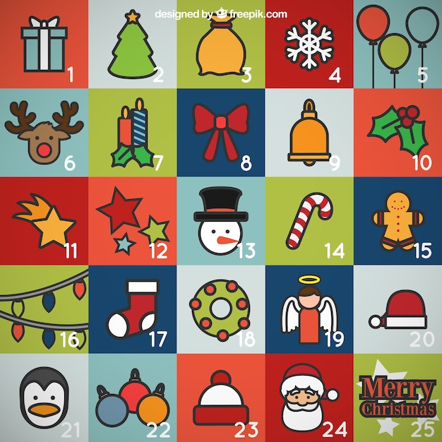 Vector calendario de personajes navideños