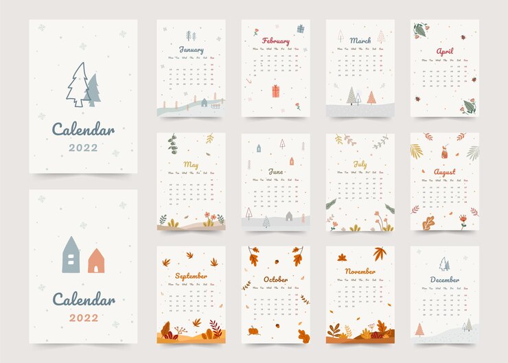 Calendario planificador anual imprimible del tema estacional con todos los meses.