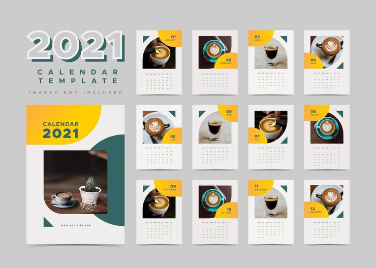Calendario planificador de decoración del hogar con tema de café.