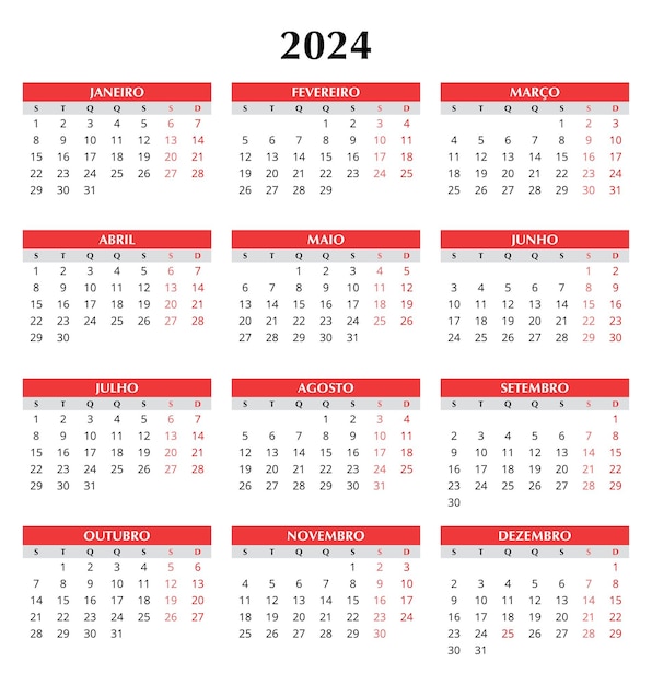 calendario portugués de 2024 Ilustración de plantilla vectorial simple para Portugal Plan vertical de su año