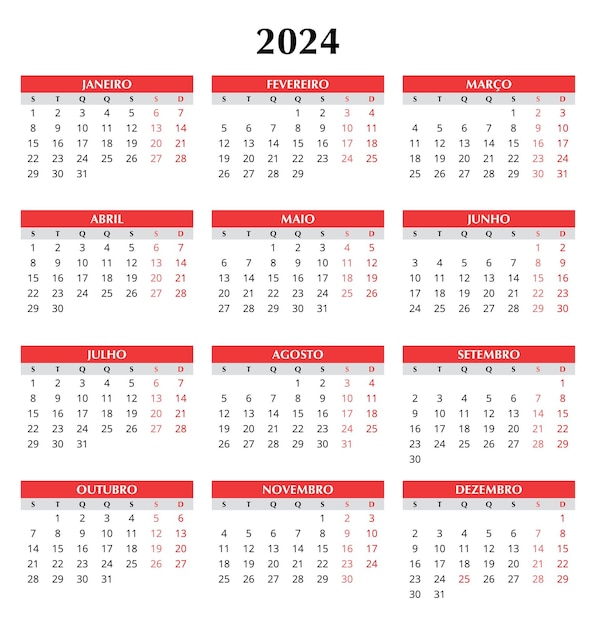 Vector calendario portugués de 2024 ilustración de plantilla vectorial simple para portugal plan vertical de su año