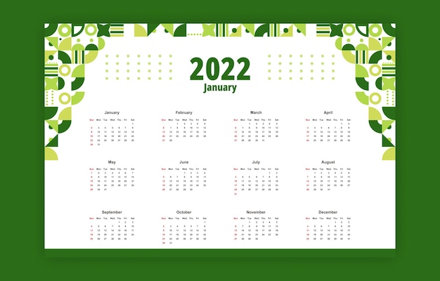 Calendario profesional de negocios 2022 en estilo geométrico