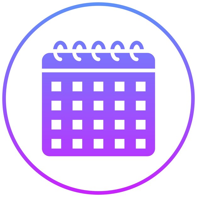 un calendario púrpura y azul con un círculo púrpura alrededor de la esquina