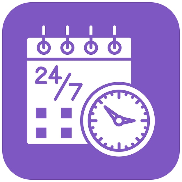 un calendario púrpura y blanco con un reloj y la hora es 12 00
