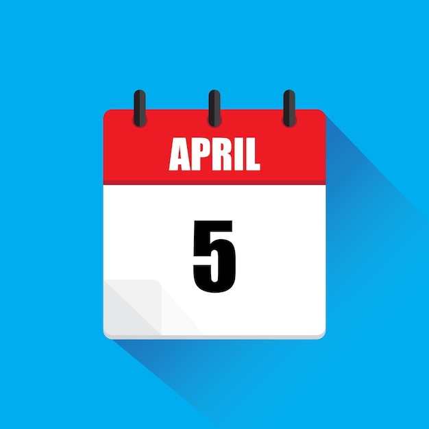 Calendario del quinto de abril Vector blanco rojo Icono de fondo azul Ilustración de sombra larga