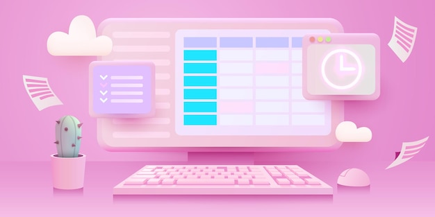 Calendario y reloj en la pantalla de la computadora Conceptos de programación Elementos gráficos de diseño futurista moderno Ilustración vectorial