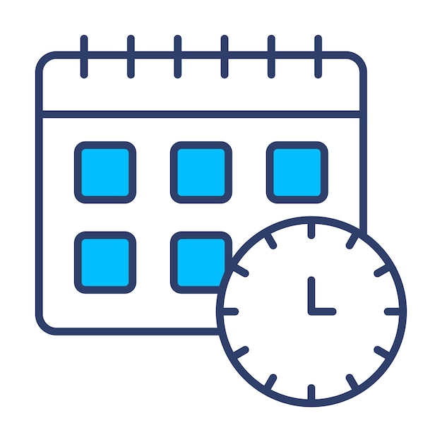 Calendario con reloj que muestra el icono conceptual del horario en estilo moderno