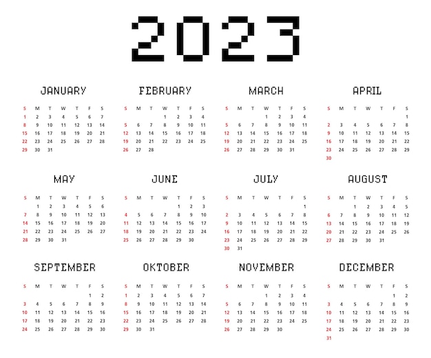 El calendario para la semana 2023 comienza el domingo.