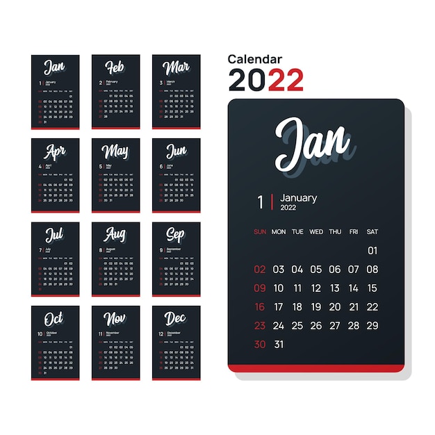 Vector calendario simple 2022