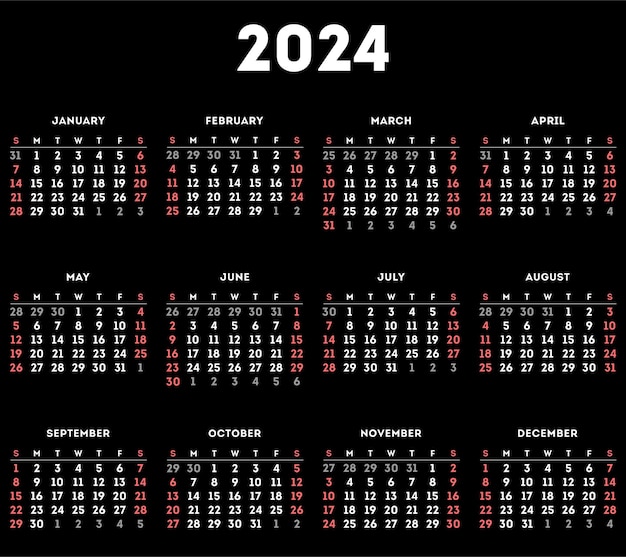 Calendario simple 2024 ilustración vectorial Vector Premium