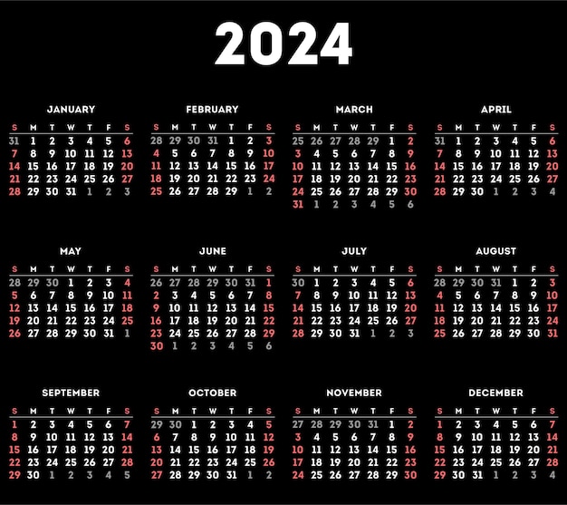 Calendario simple 2024 ilustración vectorial