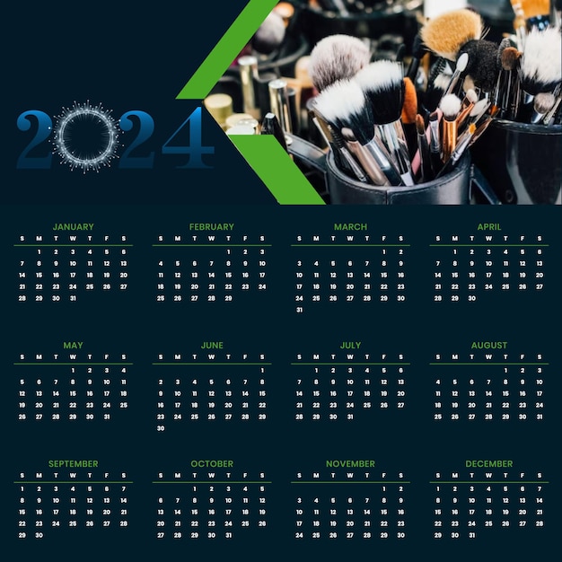 Calendario simple de una sola página de 2024 con fondo de color negro