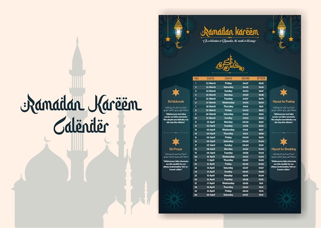 Calendario de tiempo de Ramadán 2023 Con tiempos de oración en Ramadán Horario de Ramadán Ayuno Iftar y oración