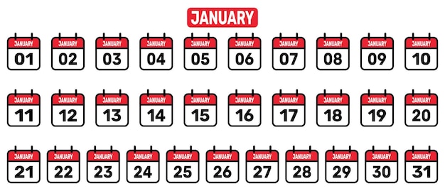 Calendario todo el conjunto de enero Diseño de fondo de ilustración vectorial