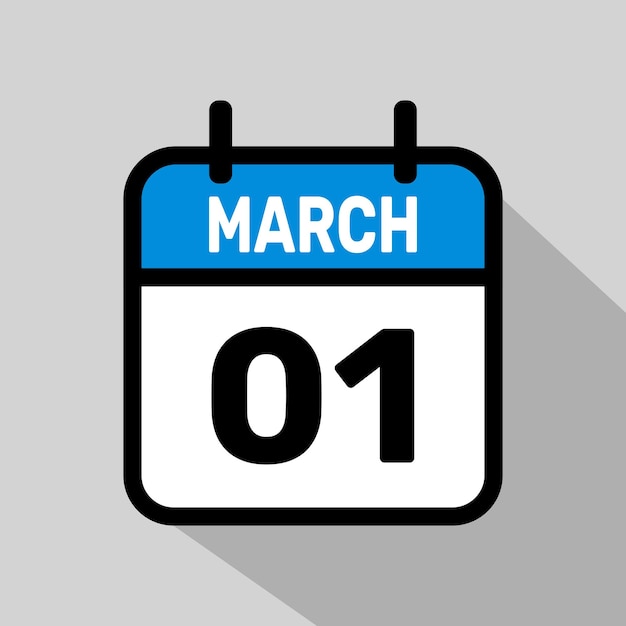 Calendario vectorial 1 de marzo diseño de fondo de ilustración
