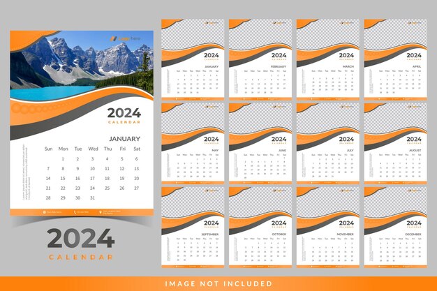 Calendario vectorial 2024 con pared de fondo brillante calendario moderno