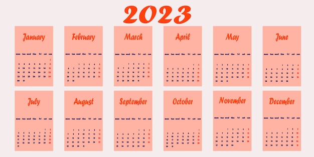 Calendario vectorial europeo simple de 2023 años