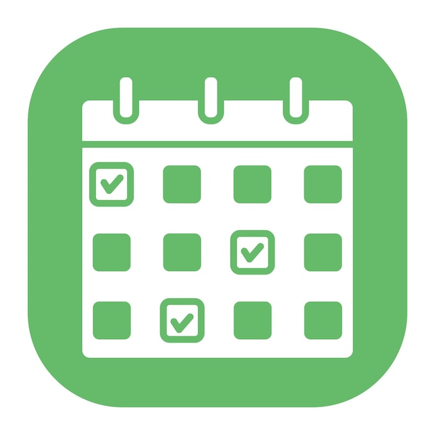un calendario verde y blanco con un fondo verde con un círculo verde y un botón blanco