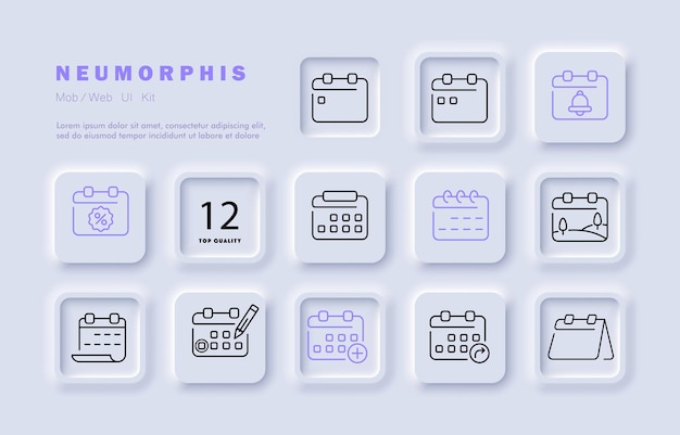 Calendarios establecer icono Programar cita planeada evento notificación campana cumpleaños lápiz digital más agregar flecha compartir en blanco Concepto de planificación Neomorfismo Vector icono de línea para negocios