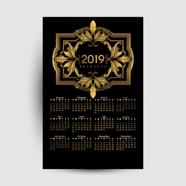 Vector calender 2019 de lujo