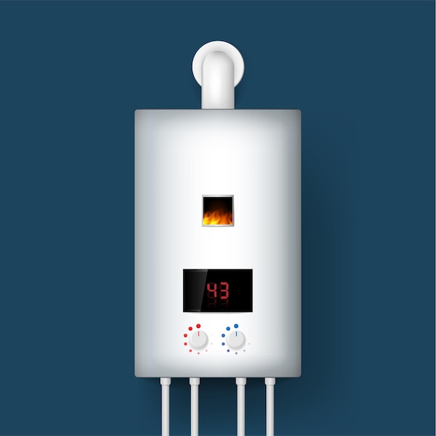 Vector calentador de agua de la caldera de gas doméstico representación 3d aislada en el fondo ilustración vectorial