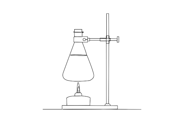 Calentador de frascos Elenmeyer en el laboratorio Diseño de concepto minimalista de laboratorio por línea continua simple Elemento de laboratorio Actividad de laboratorio fondo blanco y negro línea simple