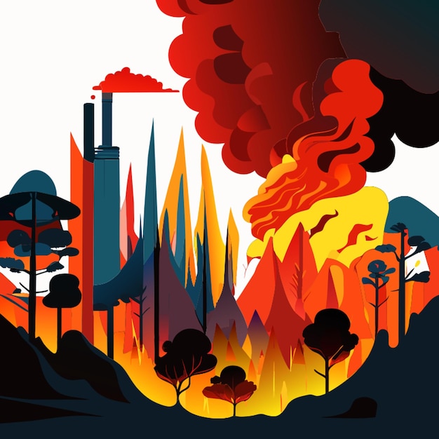 El calentamiento global está siendo causado por incendios forestales humo fugas químicas formas abstractas ilustración vectorial