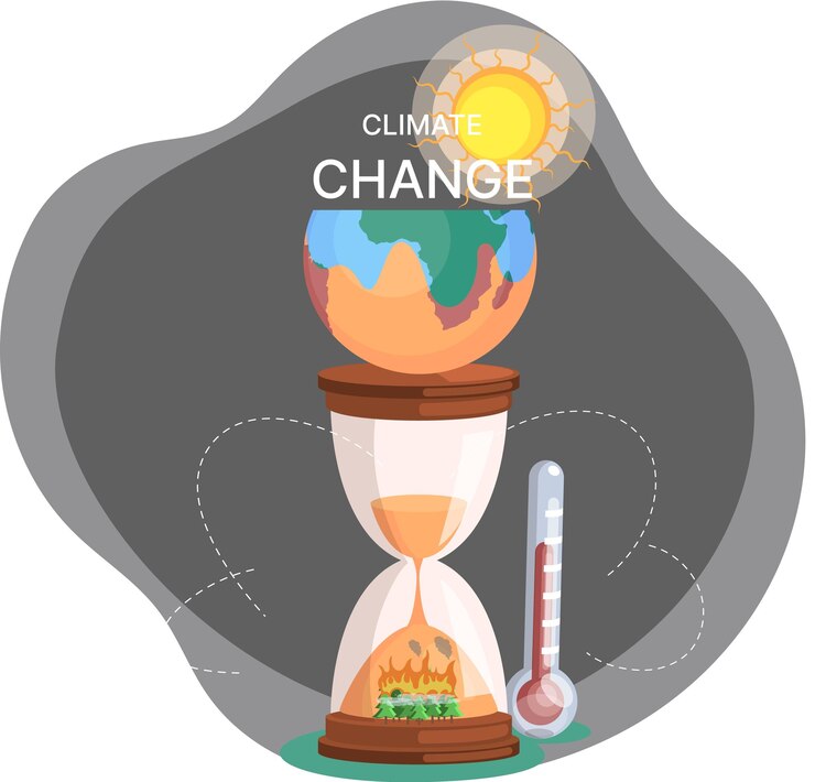 Vector calentamiento global metáfora del cambio climático desastre natural deforestación calentamiento global contaminación del aire accidente ambiental en el planeta catástrofe ecológica iconos de advertencia problema mundial destruye