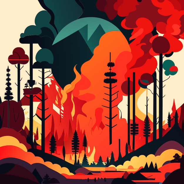 Vector el calentamiento global está siendo causado por incendios forestales humo fugas químicas formas abstractas ilustración vectorial