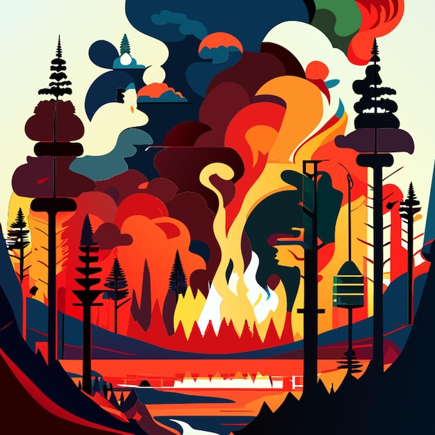 El calentamiento global está siendo causado por incendios forestales humo fugas químicas formas abstractas ilustración vectorial