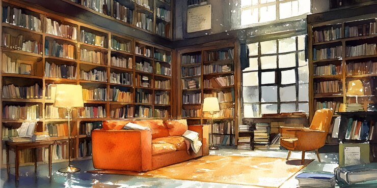 Una cálida y acogedora biblioteca llena de libros