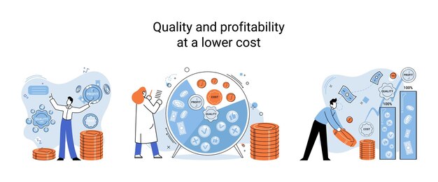 Vector calidad y rentabilidad a un costo más bajo aumento salarial metáfora margen de ganancia ganar en la inversión de inflación de negocios desarrollo coordinación de ventas gestión optimización de procesos de negocio