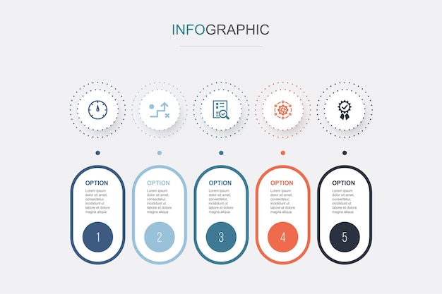 Calidad del sistema de evaluación de la estrategia del indicador Plantilla de diseño infográfico Concepto creativo con 5 pasos