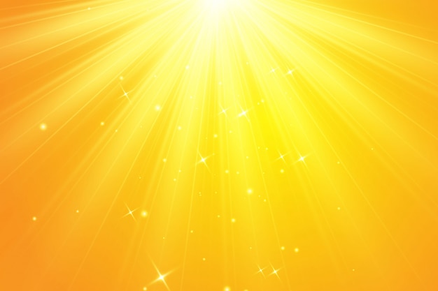Cálido sol sobre un fondo amarillo. Rayos solares bliki.