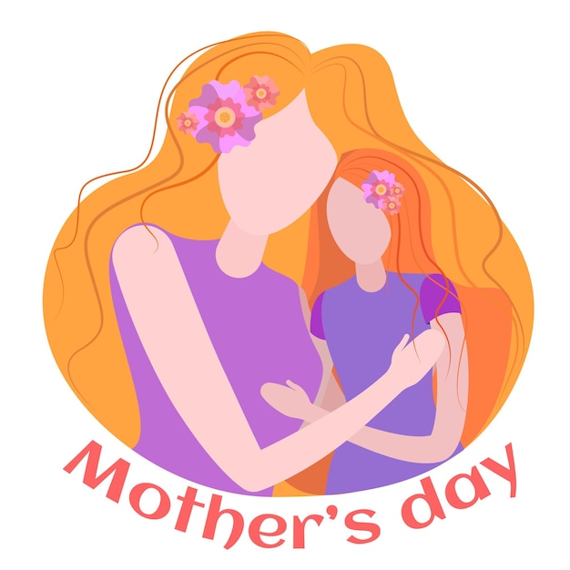 Cálidos abrazos de mamá e hija. diseño vectorial plano.