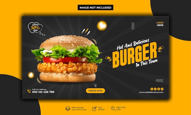 Vector caliente y deliciosa hamburguesa especial redes sociales y banner web plantilla vector premium