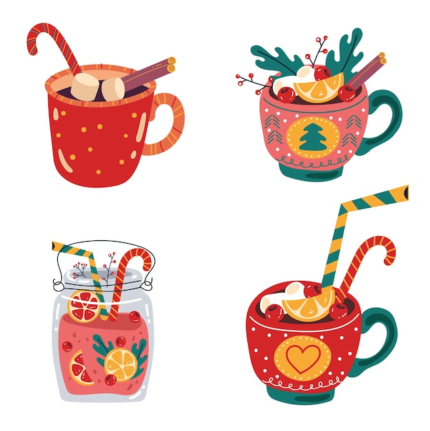 Caliente invierno otoño acogedor cálido taza de bebidas concepto composición conjunto Elemento de diseño gráfico