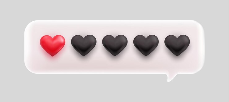 Vector calificación de burbuja 3d cinco corazón de amor para la mejor calificación de servicios excelentes para satisfacción 3d