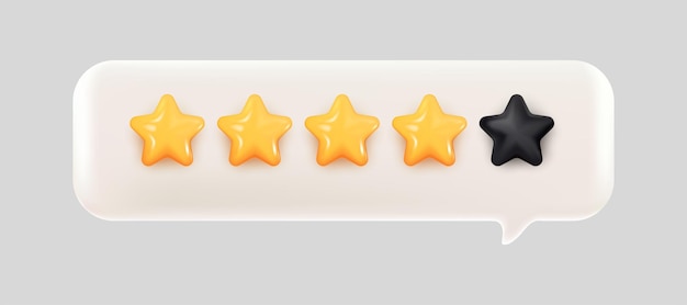 calificación de burbuja 3d cinco estrellas para la mejor calificación de servicios excelentes para la satisfacción 3d 5 estrellas para el concepto de retroalimentación de calificación del cliente de calidad de la revisión del producto del empleado del cliente representación vectorial 3d de 5 estrellas