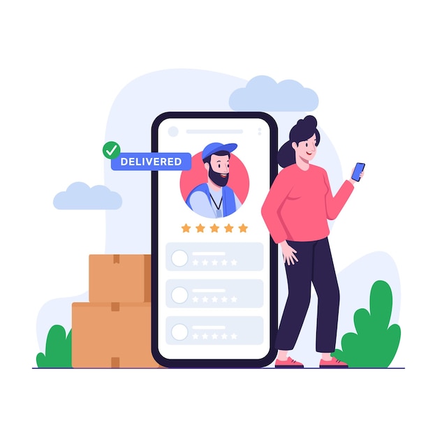 Vector calificación y revisión del servicio de entrega en línea