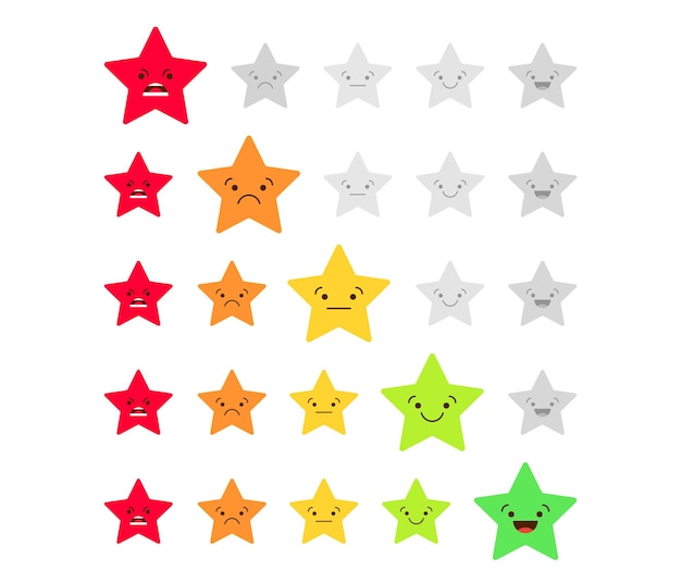 Calificación de satisfacción Conjunto de iconos de retroalimentación en forma de emociones Excelente bueno normal malo horrible Ilustración vectorial
