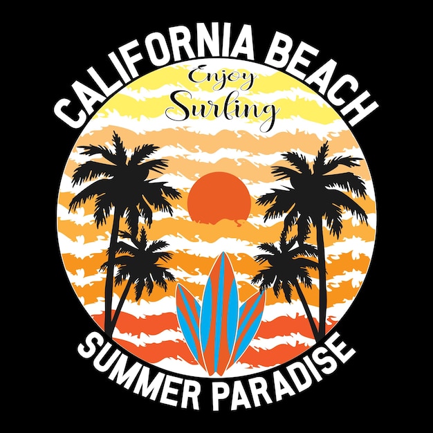 California Beach Disfrute Verano Paraíso Camiseta Diseño Vector Ilustración