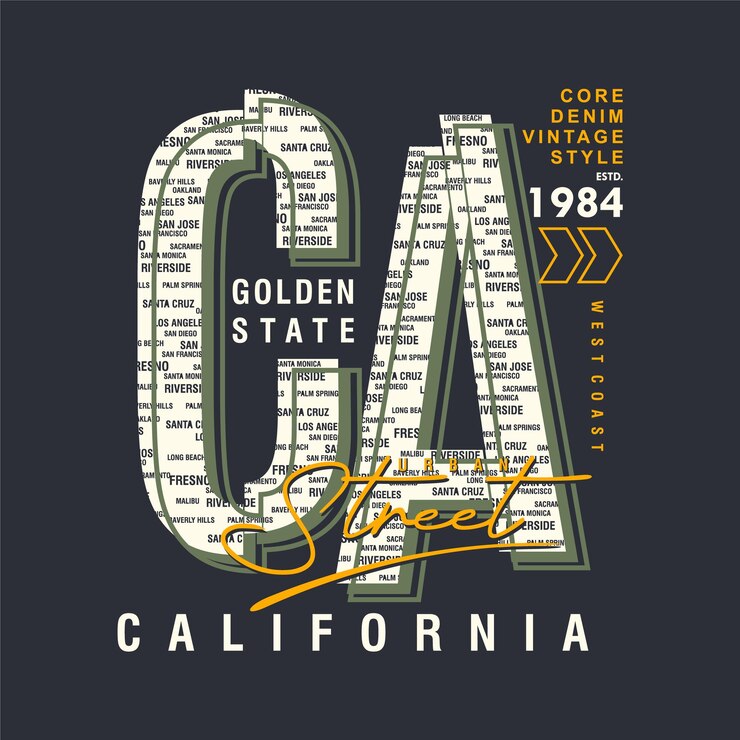 Vector california letras tipografía vector camiseta diseño ilustración estilo casual